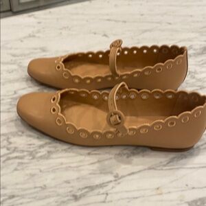 Larroude Tan Scalloped Suede Loafers